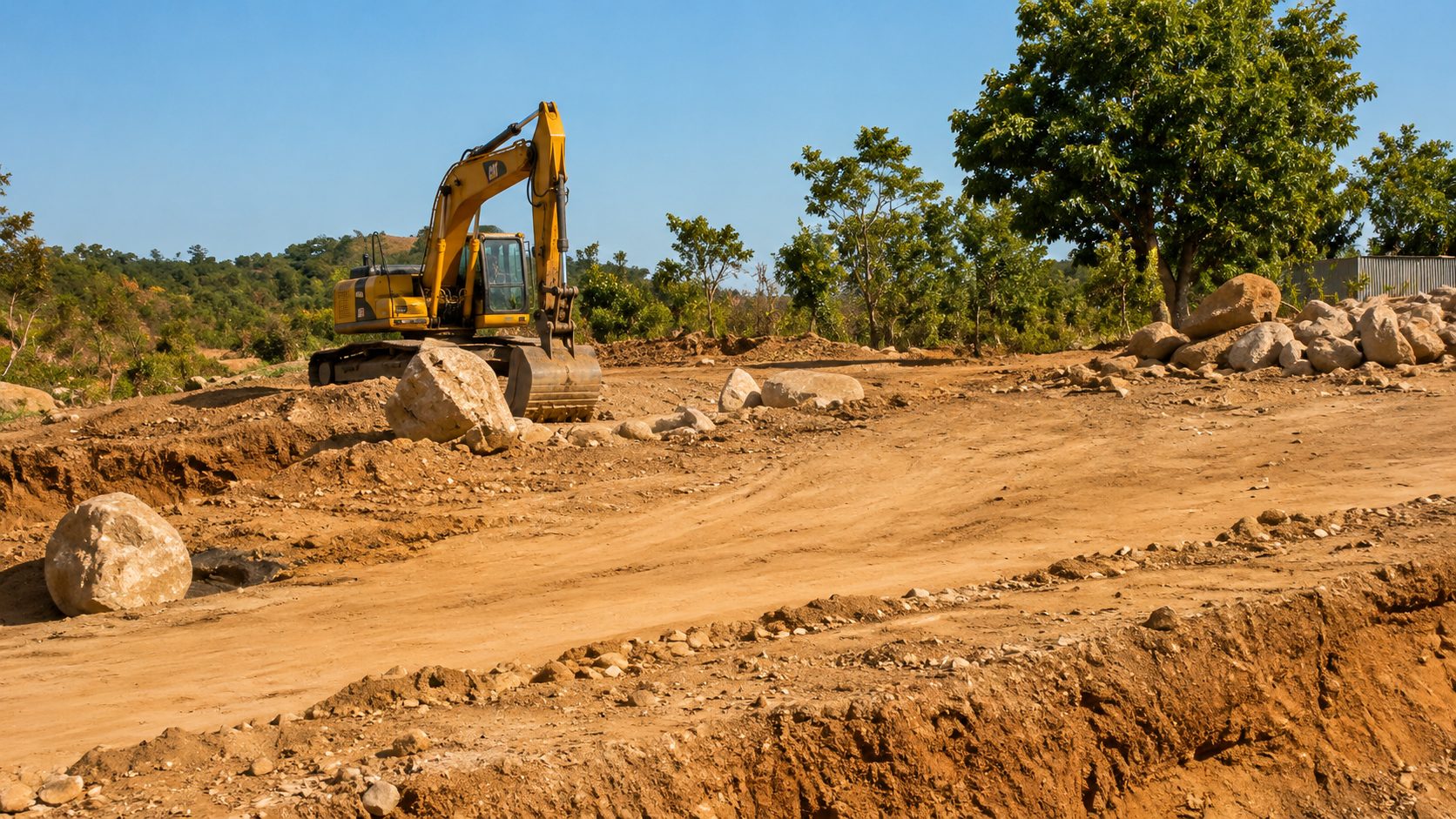 Excavator clearing ground at one of our sites